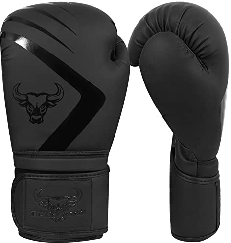BEAST RAGE Boxing Gloves Muay Thai Kickboxing MMA Fight Bag Training Punch Hitting Workout Men Women Sparring Fitness Mitts Heavy Padded Martial Arts Sports (Matte Black, 14 OZ)