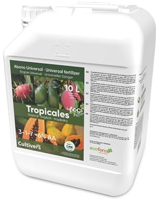 CULTIVERS Fertilizzante Tropicale Organico 10 L Fertilizzante Liquido Organico al 100% con macronutrienti e micronutrienti. Maggiore resa e Maggiore pezzatura dei Frutti