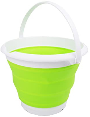 SAMMART Zusammenklappbarer Kunststoffeimer – Faltbare Wanne – Tragbarer Wassereimer zum Angeln – Platzsparender Wassertopf für den Außenbereich (Weiß/Grasgrün, 8,5 l rund)
