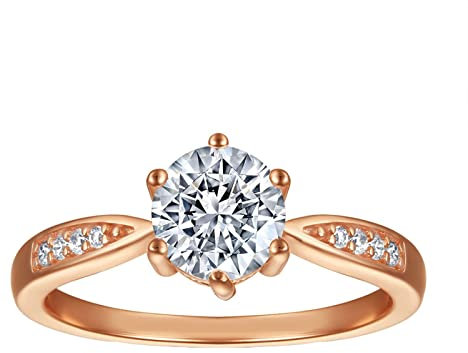 Dsnyu Ringe Damen Silber Verlobung, Weiß Zirkonia Rose Vergoldet 6 Zinken Solitär Design Eheringe mit Vorsteckring 57