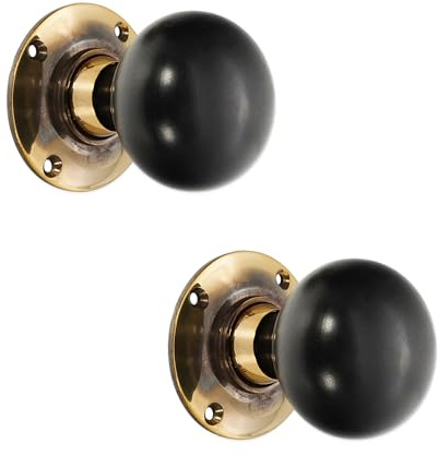 Infinity Decor Türknauf-Set aus Ebenholz/Ebenholz-Brötchen – Türknauf-Set im Retro-Stil, Vintage-Stil, Landhausstil, 3 Ausführungen, antikes Messing