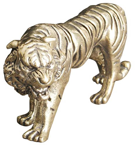 LIFKOME Messingtiger Für Zuhause Tischornament Messinghandwerk Teestube-Ornament Schreibtisch-messingdekor Tischtiger-Ornament Vintage-Stil Tiger-skulptur Messingornament Dekorativer
