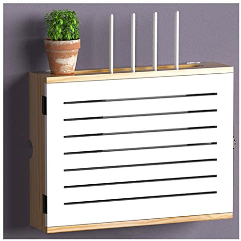 Wandhalterung WiFi Router Aufbewahrungsbox Holz WiFi Netzwerk Set-Top Box Modem Kabel Router Abdeckung Organized Power for Home Bedroom Living Room (Color : White-B, S : 47.4x37.4x10cm)