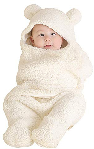 Teddy Schlafsack Baby, Neugeboren Weich Gefüttert Pucksack Verstellbare Schlafsack Decke für Säuglinge Babies Neugeborene Unisex Baby (0-6 monate) (White)