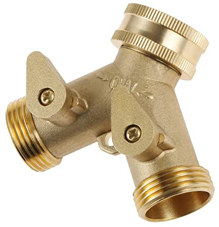 DRELD 3/4 Zoll 2-Wege-Verteiler Messing Wasseranschluss Verteiler weg Y-Anschluss Ventil für Anschluss von Zwei Geräten Gartenschlauch Waschmaschine