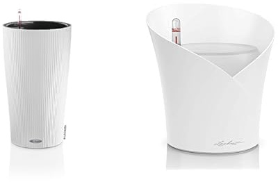 Lechuza CILINDRO Color 32 hochwertiges Pflanzgefäß mit ERD-Bewässerungs-System, weiß, 32x32x56 cm & ORCHIDEA All-in-One Orchideentopf, Weiß, Hochwertiger Kunststoff