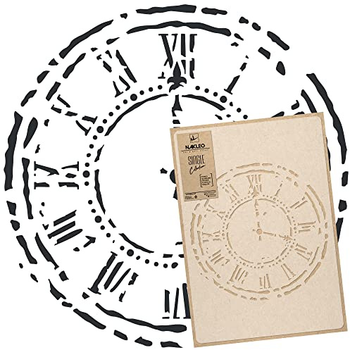 NAKLEO Pochoir pour Peinture Murale Grand Format 43x64cm, Modèle en Plastique et Réutilisable, Cadran Horloge Murale, DIY Bricolage Artisanat Décoration a Peindre, Bois Tissu Mueble