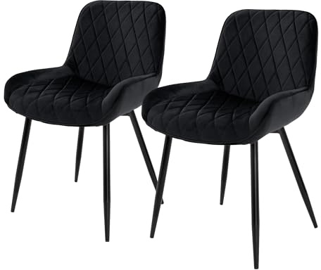 ML-Design set om 2 matsalsstolar Matsalsstol med ryggstöd och armstöd, svart, sammetssits, metallben, köksstolar Köksstol Vardagsrumsstol Vardagsrumsstol Stoppad stol Stolar