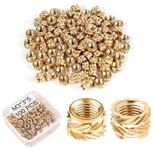 100pcs 3D Printing Brass Nuts, M3x3x5mm M3 Threaded Insert Knurled Brass Nuts Female Thread Knurled Heat Embedment Nut for 3D Printing Parts Loptop Automotive Plastic Shell