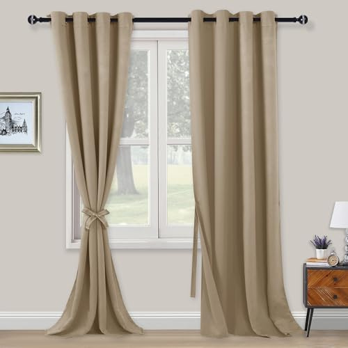 XWZO Blickdichte Vorhänge Verdunklungsvorhänge mit Ösen 2 Stücke Gardienen mit Raffhalter Lichtundurchlässige Vorhänge für Schlafzimmer,WonhzimmerBüro, 290x140 cm, Taupe