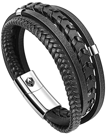 SHIEAGLELD Lederarmband Herren, Armband Herren Männer Leder mit Edelstahl Magnetverschluss Geflochten Armband für Männer und Exklusiver Schmuckschatulle für Herren, Geschenke Idee