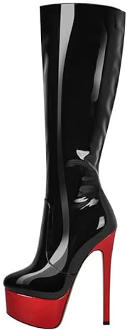 blingqueen Plateau Stiefel Stiletto Stretch Boots Kniehohe High Heels | Gogo Boots Kniehoch, Plattform Lackstiefel, mit Pfennigabsatz, Seitlicher Reißverschluss, für Partys Clubs Festivals Konzerte