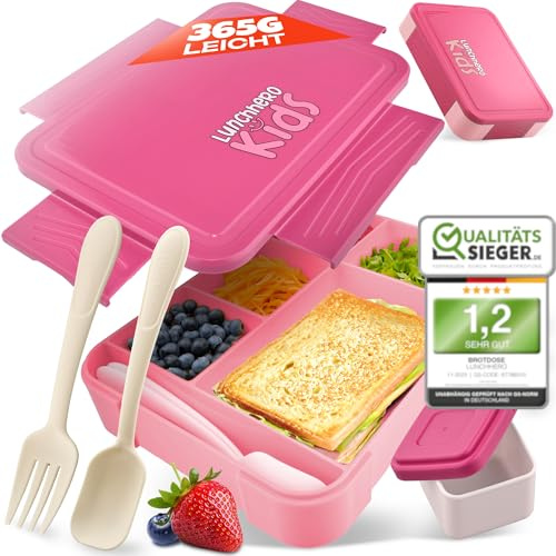LUNCH HERO Brotdose Kinder mit Fächern [AUSLAUFSICHER] - [NOTE 1,2] Lunchbox Kinder für Schule & Kindergarten - Bento Box Kinder - BPA freie Jausenbox, Brotzeitbox, Frühstücksbox für Mädchen & Jungen