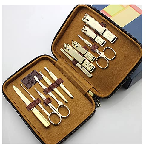 Nagelknipser-Set Maniküre-Set for Herren, professionelles Nagelknipser-Pediküre-Set – 12-teilig, tragbare Nagelpflege-Werkzeuge aus Edelstahl mit braunem Leder-Reiseetui Pediküre-Werkzeuge für Füße