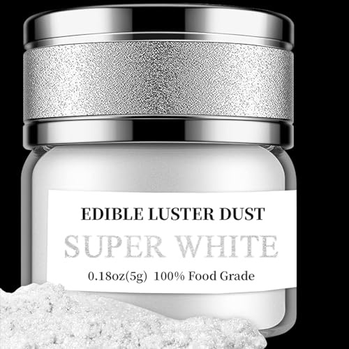 White Luster Dust, INOCERIS Food Grade Cake Dust Shimmer Powdered Flavorless Metallic Luster Dust Christmas Food Coloring Powder for Baking Decorating, Fondant, Chocolate, Candy, Drinks More & Painting (White)