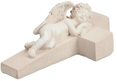 Relaxdays Statuetta Angelo Custode sulla Croce, Statua Commemorativa Resistente al Gelo, per Giardino, Poliresina, Crema, 9 x 12,5 x 21 cm