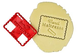 3DKOUPE - Emporte-pièce petit beurre - Merci Maîtresse avec motif de règle - Couleur au choix - Conçu et fabriqué en France