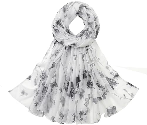 vimate Womens Scarf Lightweight-Fashion Lightweight Grey Floral White Shawl Scarfs for Winter (Style 21)