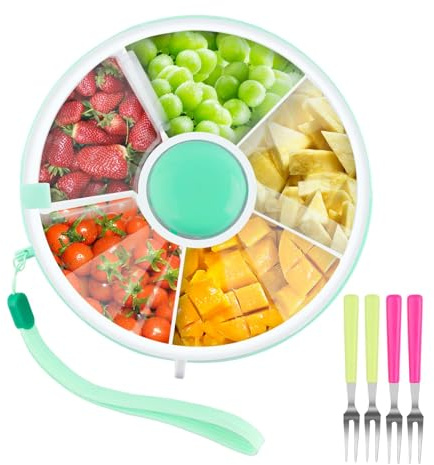 MOKIDO Rotierende Snackbox mit Fächern und Deckel für Kinder - tragbare Snackteller für Outdoor- und Familien-Arten