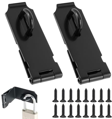 2 Piezas Aldaba de Candado con 18 Tornillos, Aldaba de Candado de 4 Pulgadas de Acero Inoxidable, Aldaba de Cerradura de Puerta, Aldaba de Seguridad para Cerradura de Puerta, Ventana, Armario (Negro)
