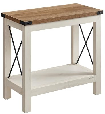 VASAGLE 2-Tier Side Table, End Table with Bottom Shelf, Nightstand for Small Spaces, for Living Room, Bedroom, Farmhouse Style, Rustic White and Honey Brown LET235W01