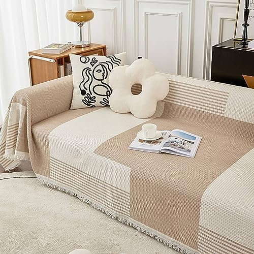 Bishilin Couchbezug Nordisch 180x320CM, Sofa Überzug 3 Sitzer Ecksofa Geometrie Gestreift mit Quasten Sofaüberwurf rutschfest Sofabezug Universal