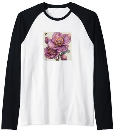 Graphique Fleur d'hellébore avec des abeilles autour Manche Raglan
