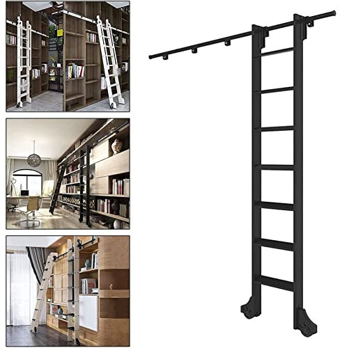Concealed Ladder Hardware Kit for Sliding Bookcase Sliding Barn Door Hardware Kit Track Accessories Black Round Tube Carbon Steel (Track Kit
