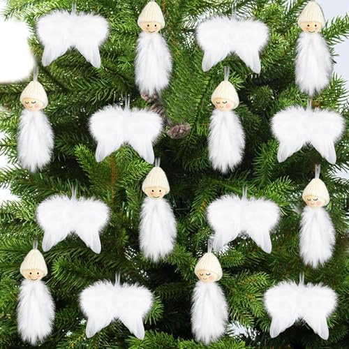16 Stück Engelsflügel Weihnachtsbaum, Weihnachtsbaumschmuck Weiss, Weihnachten Anhänger, Federn Deko Flügel Ornament für Weihnachtsfeier Dekoration DIY Handwerk