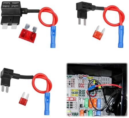 Car Fuse Tap Set, 6 PCS Piggy Back Connectors 12v, Adapter With 10A Mini Blade Fuses, Holder Set for Trucks Boats (Medium Small Micro)