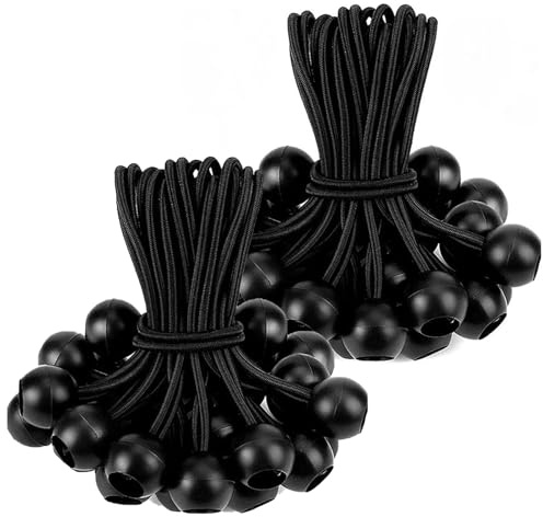 GEMMAHW 100Pcs Black Bungee Cords with Balls, 6 Heavy Duty, for Tarps, Pavilions, Tents, Camping