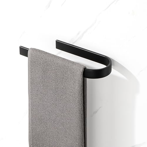 Mooche Hand Towel Holder 20CM, Self Adhesive Black Towel Rail | for Bathroom Kitchen, SUS304 Stainless Steel Towel Bar, No Drilling