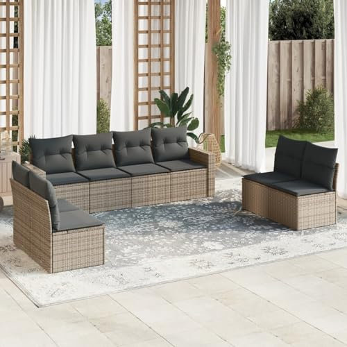 Iiaky 8-TLG. Garten-Sofagarnitur mit Kissen LoungemöBel Balkon Patio Furniture Gartengarnitur Set Grau Poly Rattan - 3218840