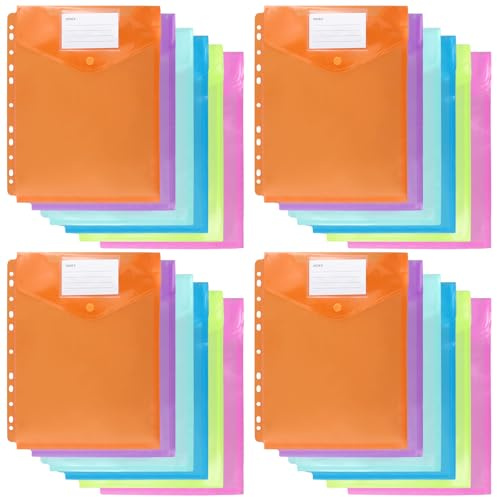 JIEHIN 24 Stück Dokumententasche A4 Abheftbar, 6 Farben A4 Dokumentenmappe mit Druckknopf, Kunststoff Sammelmappe Bunt für Dokumente Organisieren