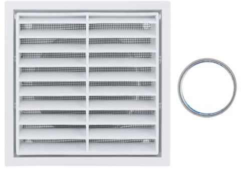 Rejilla de ventilación de plástico blanca, rejilla de ventilación, rejilla ventilación baño, blanco, con 1 rollo de cinta de aluminio para ventilación exterior, cubierta de ventilación