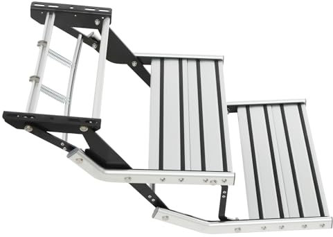 Dekltus Manueller Einstieg aus Aluminiumlegierung, Doppelschritt für Wohnwagen, Manuelle Montage Trittstufen Schritt Reisemobil Schritt Camping Einstieg Schritt für Wohnmobile, Reiseanhänger, LKW