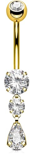OUFER Body Piercing Corporale Barre Piercing Ombelico Interne Titanio 14G/1.6mm Gioielli Piercing Navel Barre Ombelicali Dorate a Goccia 10mm Barre per Ombelico Piercing Ombelico Anello per Ombelico