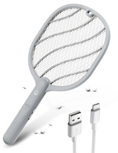 Mosiller Electric Fly Swatter, 3800V Handheld Bug Zapper Racket, Type-C Rechargeable, Mosquito Zapper for Indoor Outdoor, 3-Layer Safety Mesh, Easy to Use, Lightweight (1 Pack)