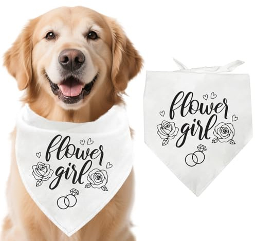 arricraft 1 Weiße unbebleichte Baumwolle verstellbare Dreieck Hund Bandana, Flower Girl Thema Haustier Schal Bandanas für Hochzeit Geschlecht Enthüllen Foto Requisiten Zubehör 55x55x78cm