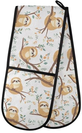 Quteprint Maniques doubles matelassées pour cuisine, barbecue, barbecue et micro-ondes - Résistantes à la chaleur - 17,8 x 88,9 cm - Motif arbre mignon - Avec boucle de suspension
