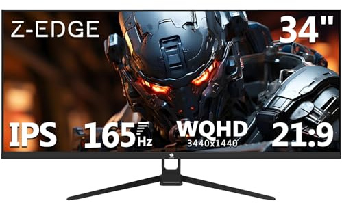 Z-Edge Monitor Gaming 34'' UWQHD (3440x1440), 165 Hz, Panel IPS, 1 ms, Monitor Ultrapanorámico 21:9, FreeSync, 300 CD/m², 2× DP1.4 y HDMI2.0, RGB,Inclinación Ajustable,VESA 75×75 mm