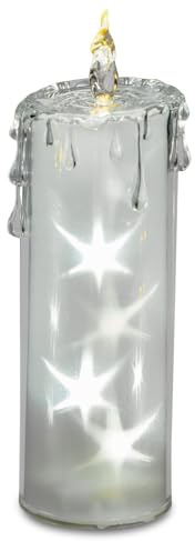 LED Kerze Weihnachtsdeko aus Acryl mit Sternmotiv Dekokerze 18 cm mit warmweißem Licht - batteriebetriebenes LED-Dekolicht für Fensterbank, Tisch, Geschenkidee zu Weihnachten & Advent