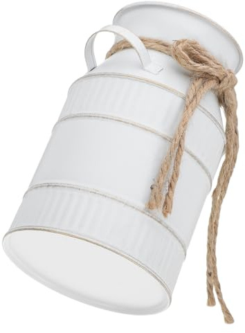 Dekorative Eisenvase im Vintage Europastil mit Griff, Weiß | Milchkanne Vintage, für Trockenblumen und Topfpflanzen, Vielseitig Aufstellbar