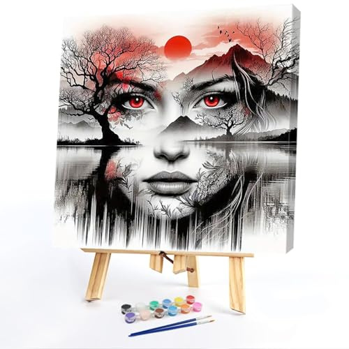 C'eitura Paint by Numbers for Adults Beginner, Abstract Face Tree Paint by Number Kits on Canvas Without Framed, Acrylic Watercolor DIY Color by Number for Home Decor 15.75 * 15.75in