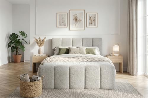 Imebel Sofina Polsterbett 200x200 cm – Doppelbett mit 2 Bettkästen, gepolstertes Bett mit Kopfteil und Stauraum, modernes Schlafzimmerbett