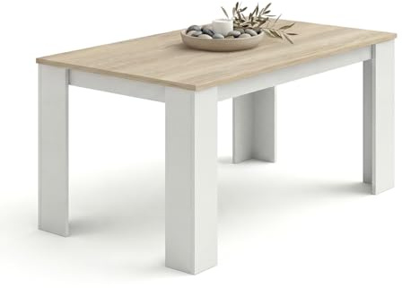 duehome | Mesa de Comedor, Mesa Fija, Modelo Naya, Acabado en Blanco Artik y Roble Canadian, Medidas: 140 cm (Largo) x 80 cm (Ancho) x 75 cm (Alto)