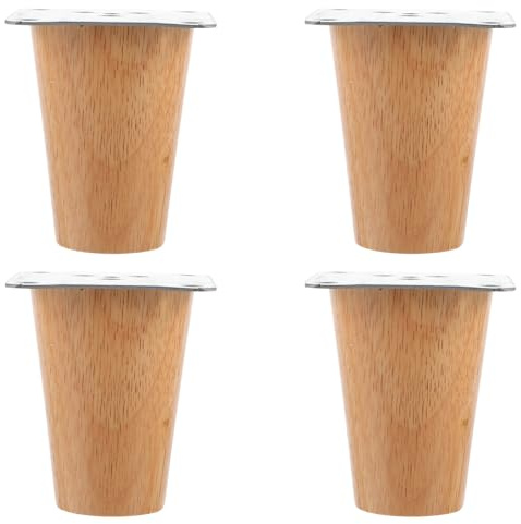 SEWACC Set da 4 Gambe per Mobili in Legno Massello Naturale Piastre in Ferro e Viti Piedini di Ricambio per Divano Tavolo e Armadietto Design Nordico Protezione per Pavimenti Facili