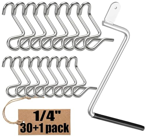 Tensor de alambre de cerca, 1 mango de sujeción y 30 clips de sujeción de alambre de valla de 6 mm, herramientas de valla de alambre de púas de 6,35 mm, herramienta de tensión de alambre para valla