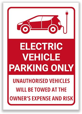 LP Lifestyle Electric Vehicle Parking Only Sign – Durable Weatherproof Rust-Free Waterproof PVC EV Parking Notice Warning Design, Outdoor Car Park Sign No.372 (A5 (148mm x 210mm) – No Holes)