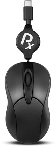Perixx PERIMICE-405CR trådbunden bärbar USB-C-mus – infällbar 0,8 m USB-C-kabel för bärbar dator, surfplatta eller smartphone – tyst klick – svart